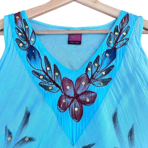 Vintage Floral Print Gauze Swim Coverup Dress - Picture 3 of 6